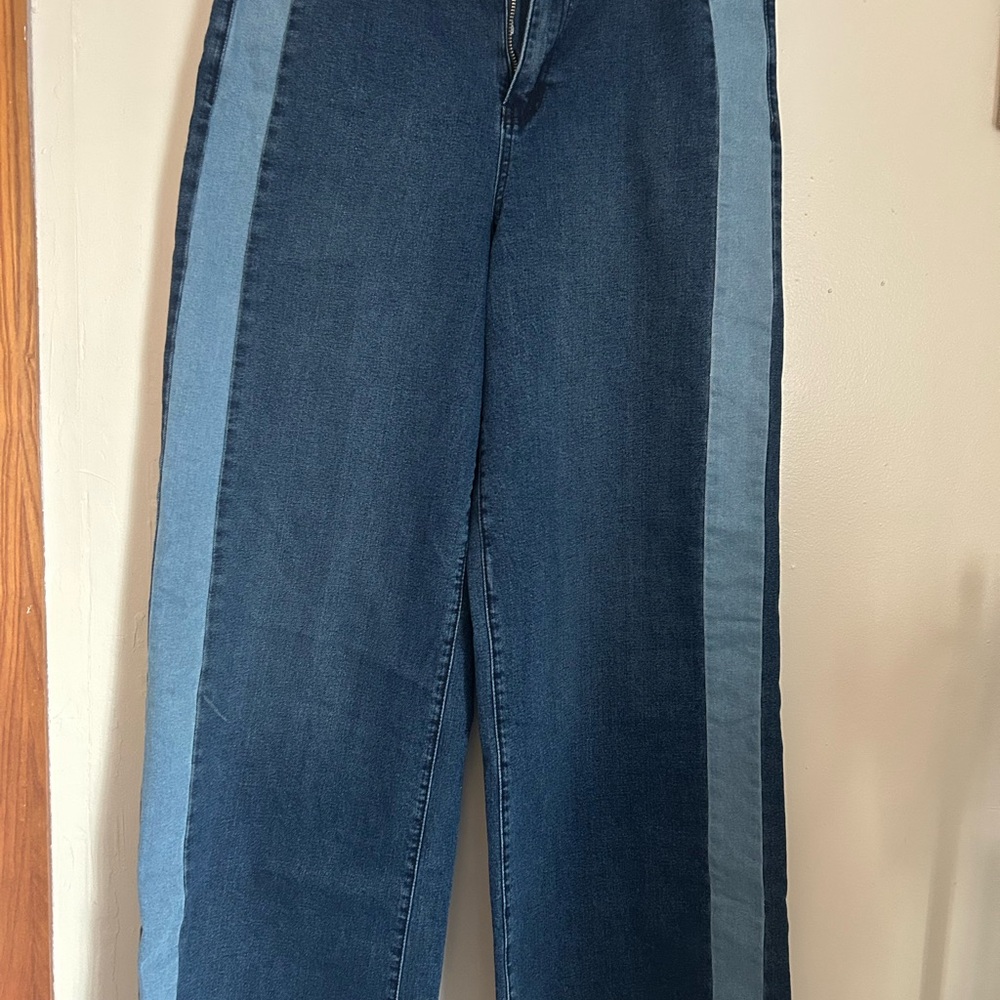New York & Company Dark and Light Blue Wide Leg Jeans
